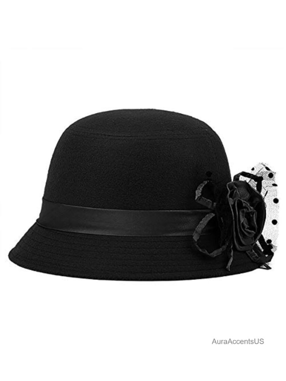 Vintage Felt Cloche Hat Winter Floral Fedora Bowler Hat